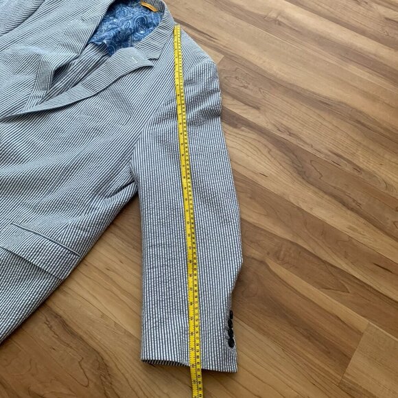 Hickey Freeman Seersucker Blazer Size 48 Regular Blue and White Striped - Picture 4 of 14